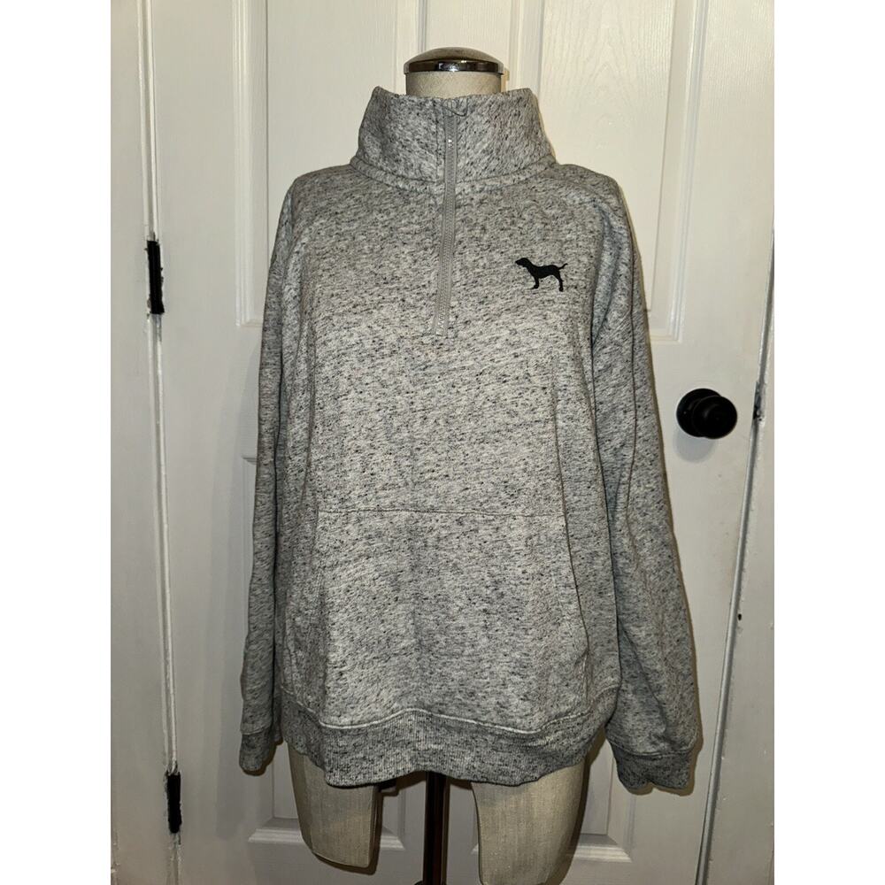 Victoria’s Secret Pink Gray 1/4 Zip Pullover Sweatshirt Size M Floral Embroidery